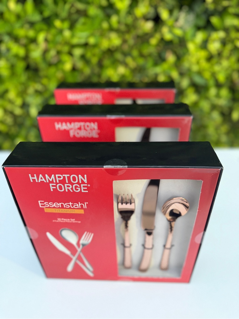 Hampton Forge Essenstahl Titanium Rose Gold Flatware Set 60 Pieces Service 12